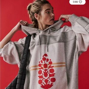 FP Movement-by Free People Triple Threat Hoodie-Gray with Red Logo